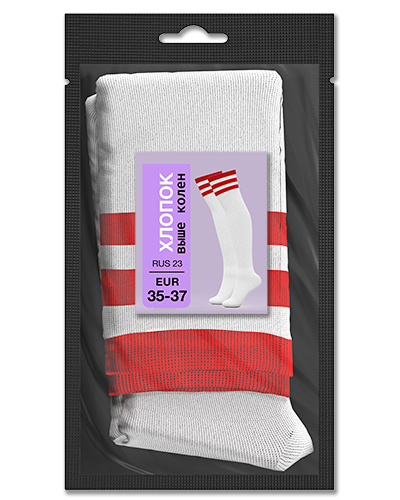 106 Гольфы выше колен хлопок. RUS 23/EUR 35-37 (белые с красным)