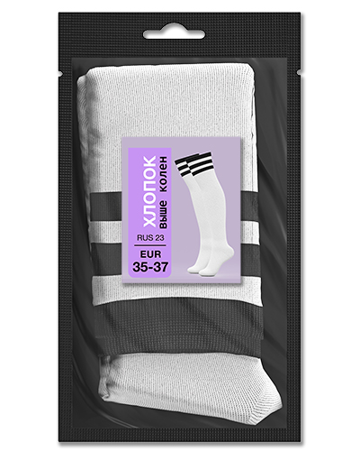 106 Гольфы выше колен хлопок. RUS 23/EUR 35-37 (белые с черным)