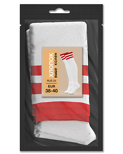 106 Гольфы выше колен хлопок. RUS 25/EUR 38-40 (белые с красным)