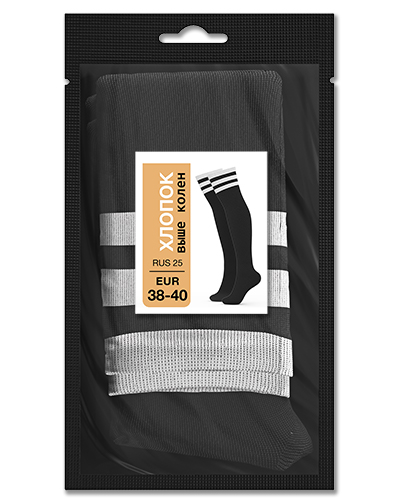 106 Гольфы выше колен хлопок. RUS 25/EUR 38-40 (черные с белым)