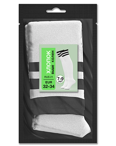 106 Гольфы детские выше колен хлопок. RUS 21/EUR 32-34 (белые с черным)