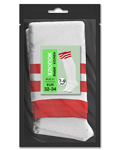 106 Гольфы детские выше колен хлопок. RUS 21/EUR 32-34 (белые с красным)