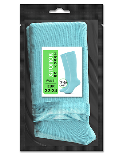 105 Гольфы детские до колен хлопок. RUS 21/EUR 32-34 (бирюза)