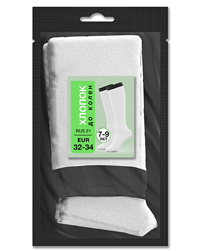 105 Гольфы детские до колен хлопок. RUS 21/EUR 32-34 (белые с черным)