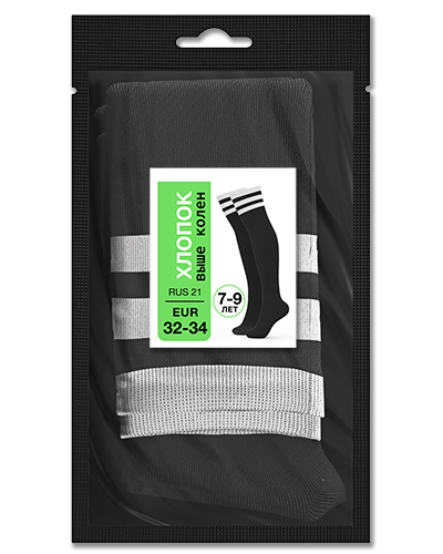 106 Гольфы детские выше колен хлопок. RUS 21/EUR 32-34 (черные с белым)