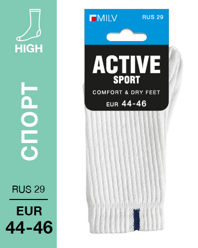 401 High. Носки Спорт, Хлопок-акрил. RUS 29/EUR 44-46 (белые)