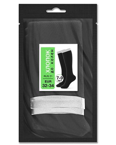 105 Гольфы детские до колен хлопок. RUS 21/EUR 32-34 (черные с белым)