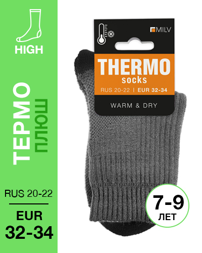205 High. Носки детские Термо плюш. RUS 21/EUR 32-34 (сер\черн)