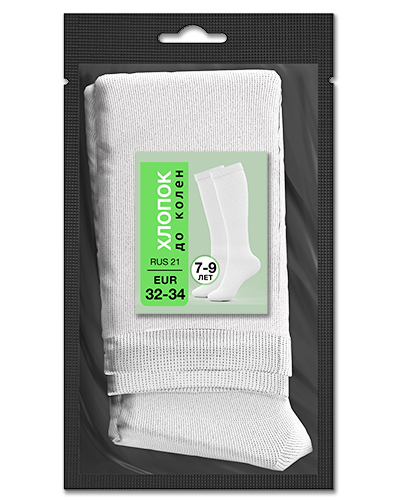 105 Гольфы детские до колен хлопок. RUS 21/EUR 32-34 (белые)